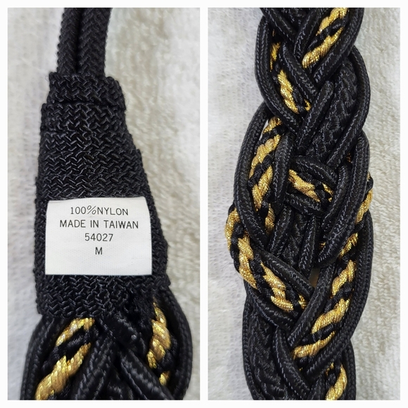 VINTAGE 80's Black and Gold Braided Rope Cummerbund Belt - Women's Size M - Picture 3 of 4